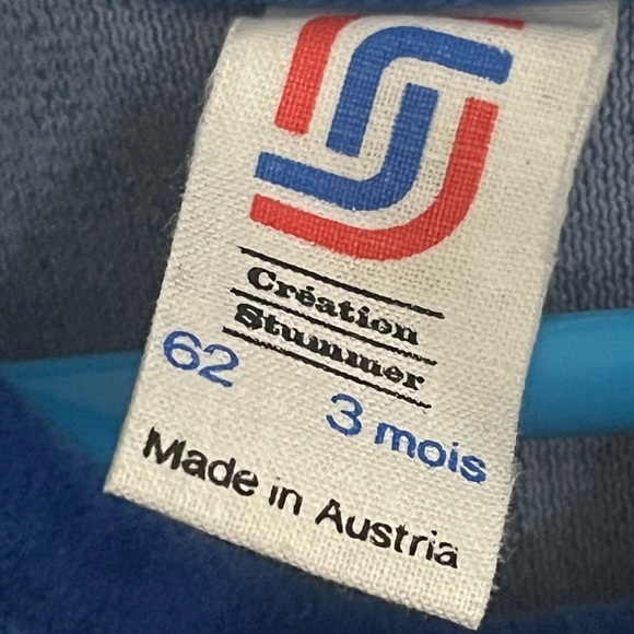 Blue & Green Velour European footed Baby Romper Made in Austria - Picture 3 of 7